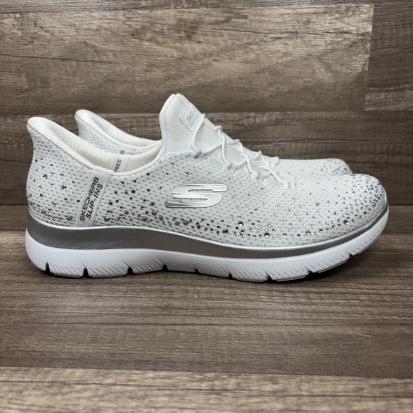 Skechers Slip-Ins Memory Foam White Sliver Womens US Size 8.5 150273 Sneakers - Picture 1 of 9